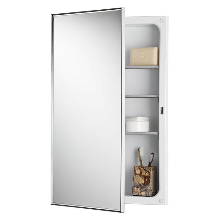 Jensen 478FS Styleline Recessed 16x26" Steel Medicine Cabinet with Mirror and 3 Shelves, White