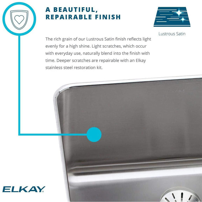Elkay ELUH241610PD Lustertone Stainless Steel 26-1/2 x 18-1/2 x 10" Undermount Kitchen Sink, Perfect Drain