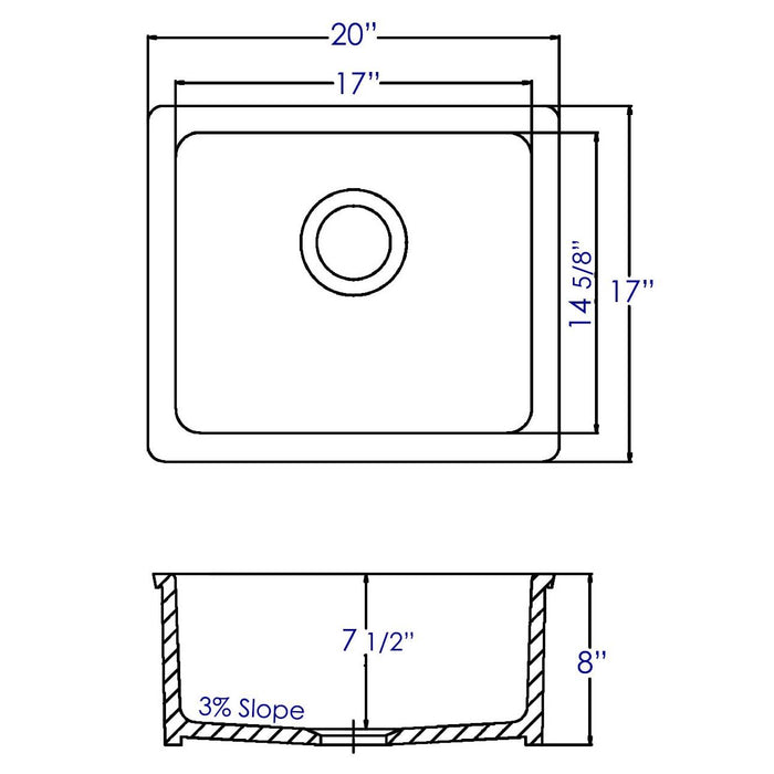 ALFI Brand AB2017 20" White Single Bowl Fireclay Undermount Kitchen Sink