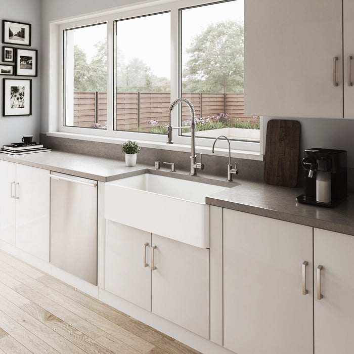 ALFI Brand ABF3618 36" White Thin Wall Single Bowl Smooth Apron Fireclay Kitchen Farm Sink