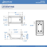 DreamLine BTLV6032WFXXF00 Levantine 60" x 32" Classic Rectangular Freestanding Bathtub in White, 59 Gallons