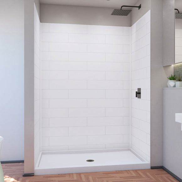 DreamLine BWDS60361MC0001 DreamStone Shower Base and Wall Kit in White Subway Pattern