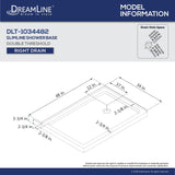 DreamLine DLT-1034482 SlimLine 34"D x 48"W x 2 3/4"H Right Drain Double Threshold Shower Base in White