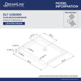 DreamLine DLT-1136360-88 SlimLine 36"D x 36"W x 2 3/4"H Center Drain Single Threshold Shower Base in Black