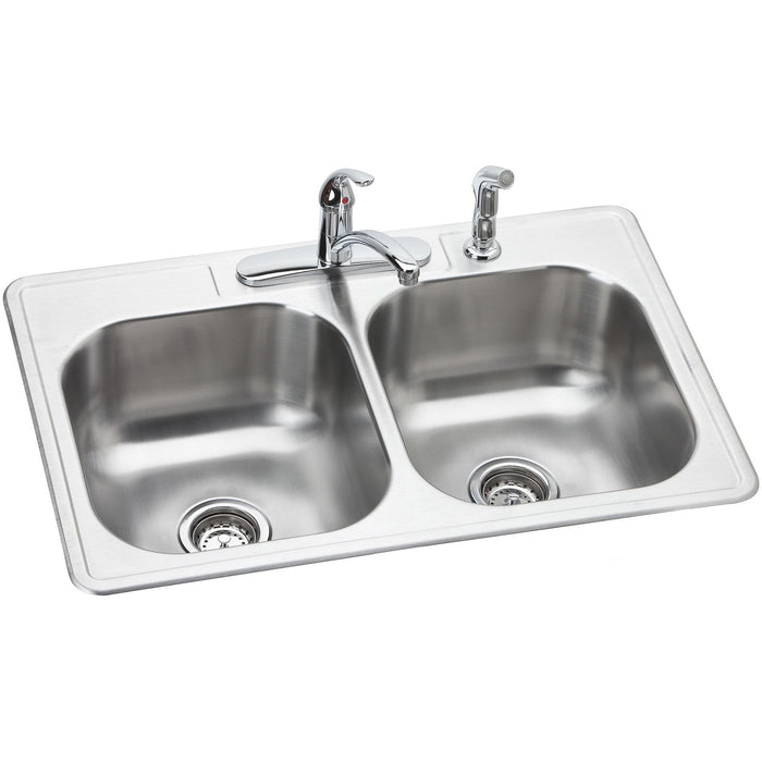 Elkay DSE233224DF Dayton Stainless Steel 33" x 22" x 8-1/16", 2-Bowl Top Mount Kitchen Sink and Faucet Kit