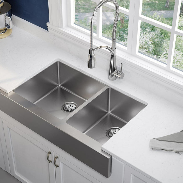 Elkay ECTRUF32179R Crosstown Stainless Steel 35-7/8" x 20-1/4" x 9", 60/40 2-Bowl Farmhouse Kitchen Sink