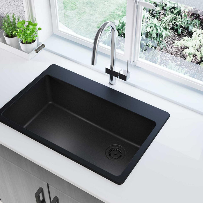 Elkay ELG13322BK0 Quartz Classic 33" x 22" x 9-1/2", Single Bowl Top Mount Kitchen Sink, Black