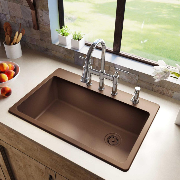Elkay ELG13322MC0 Quartz Classic 33" x 22" x 9-1/2", Single Bowl Top Mount Kitchen Sink, Mocha