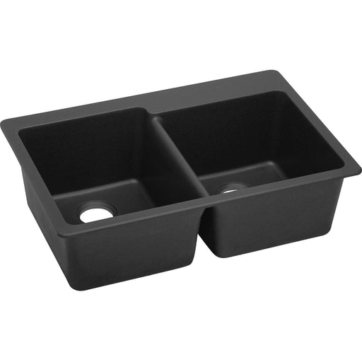Elkay ELG250RBK0 Quartz Classic 33" x 22" x 9-1/2", Offset 2-Bowl Top Mount Kitchen Sink, Black