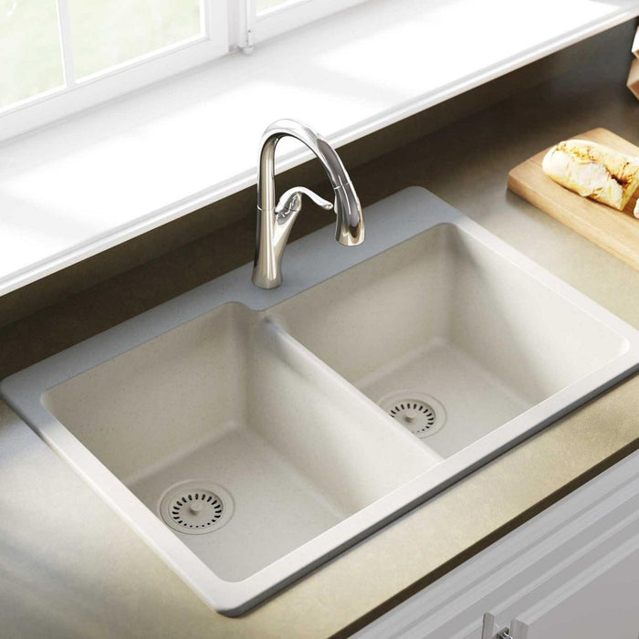 Elkay ELG250RBQ0 Quartz Classic 33" x 22" x 9-1/2", Offset 2-Bowl Top Mount Kitchen Sink, Bisque