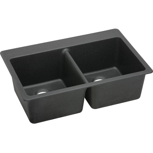Elkay ELG3322BK0 Quartz Classic 33" x 22" x 9-1/2", Equal Double Bowl Top Mount Kitchen Sink, Black