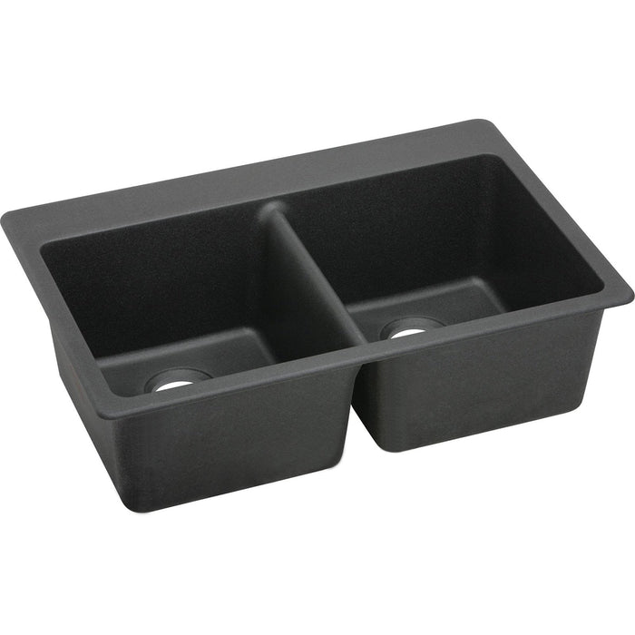 Elkay ELG3322BK0 Quartz Classic 33" x 22" x 9-1/2", Equal Double Bowl Top Mount Kitchen Sink, Black