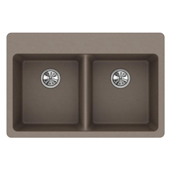 Elkay ELG3322GR0 Quartz Classic 33" x 22" x 9-1/2", Double Bowl Top Mount Kitchen Sink, Greige