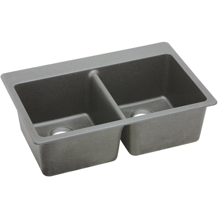 Elkay ELG3322GS0 Quartz Classic 33" x 22" x 9-1/2", Double Bowl Top Mount Kitchen Sink, Greystone