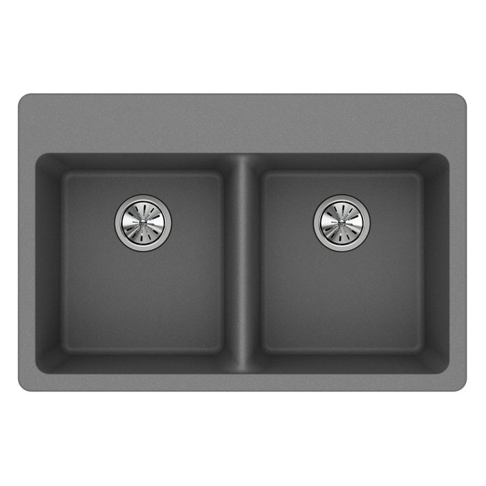 Elkay ELG3322GS0 Quartz Classic 33" x 22" x 9-1/2", Double Bowl Top Mount Kitchen Sink, Greystone