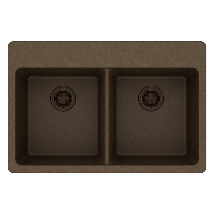 Elkay ELG3322MC0 Quartz Classic 33" x 22" x 9-1/2", Equal Double Bowl Top Mount Kitchen Sink, Mocha