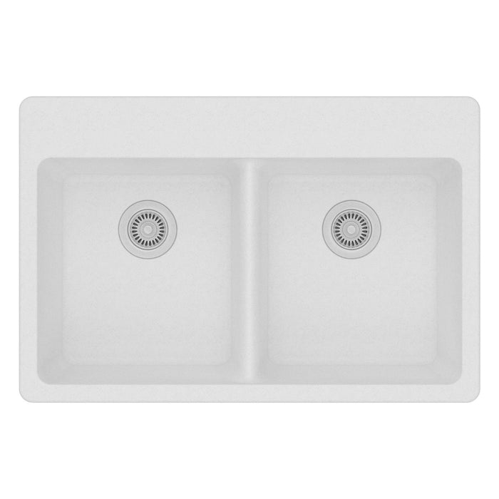 Elkay ELG3322WH0 Quartz Classic 33" x 22" x 9-1/2", Equal Double Bowl Top Mount Kitchen Sink, White