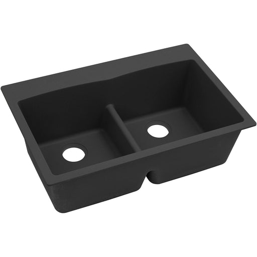 Elkay ELGDLB3322BK0 Quartz Classic 33 x 22 x 10" 2-Bowl Top Mount Kitchen Sink with Aqua Divide, Black
