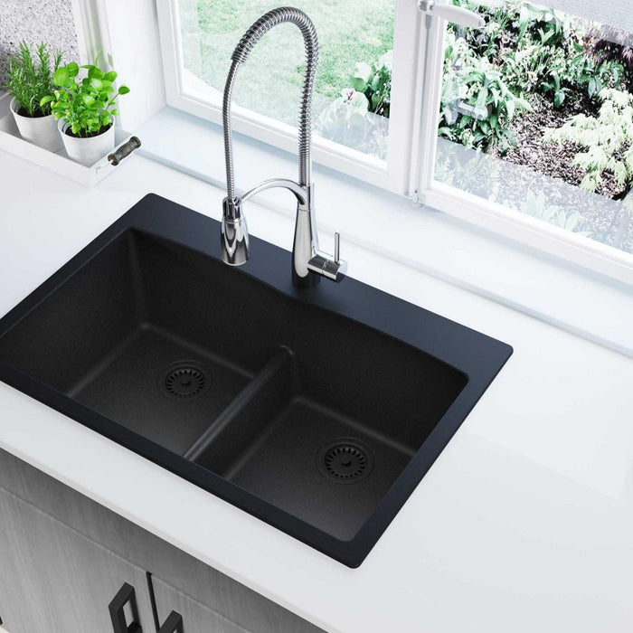 Elkay ELGDLB3322BK0 Quartz Classic 33 x 22 x 10" 2-Bowl Top Mount Kitchen Sink with Aqua Divide, Black