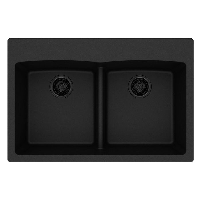 Elkay ELGDLB3322BK0 Quartz Classic 33 x 22 x 10" 2-Bowl Top Mount Kitchen Sink with Aqua Divide, Black