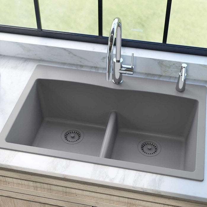 Elkay ELGDLB3322GS0 Quartz Classic 33 x 22 x 10" 2-Bowl Top Mount Kitchen Sink, Aqua Divide, Greystone