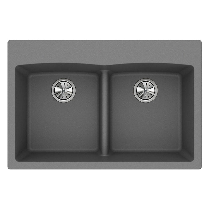 Elkay ELGDLB3322GS0 Quartz Classic 33 x 22 x 10" 2-Bowl Top Mount Kitchen Sink, Aqua Divide, Greystone