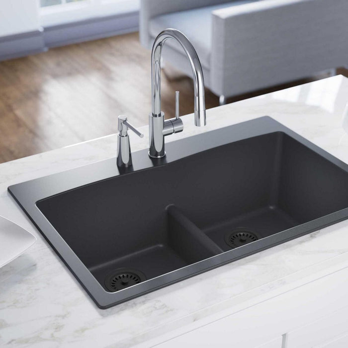 Elkay ELGDLB3322GY0 Quartz Classic 33 x 22 x 10" 2-Bowl Top Mount Kitchen Sink, Aqua Divide, Dusk Gray