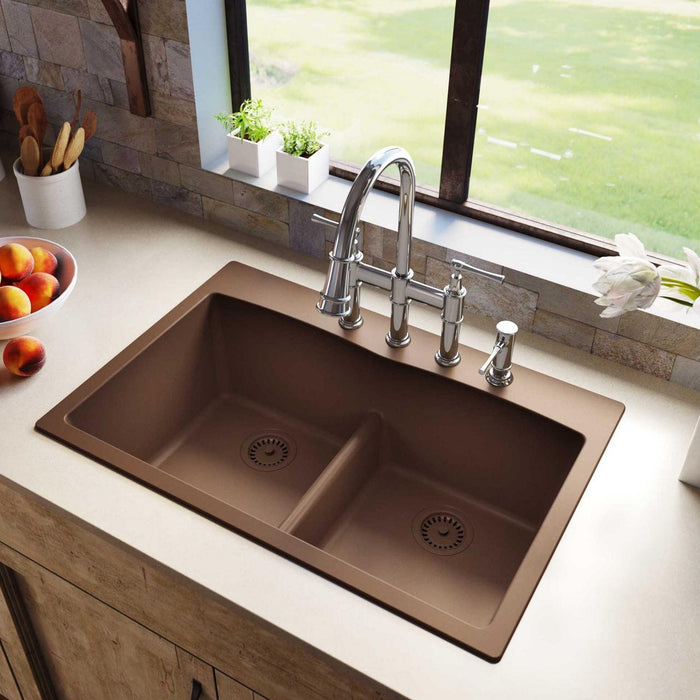 Elkay ELGDLB3322MC0 Quartz Classic 33 x 22 x 10" 2-Bowl Top Mount Kitchen Sink with Aqua Divide, Mocha