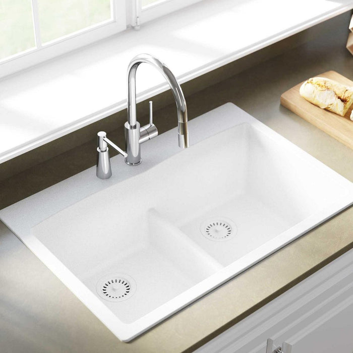 Elkay ELGDLB3322WH0 Quartz Classic 33 x 22 x 10" 2-Bowl Top Mount Kitchen Sink with Aqua Divide, White