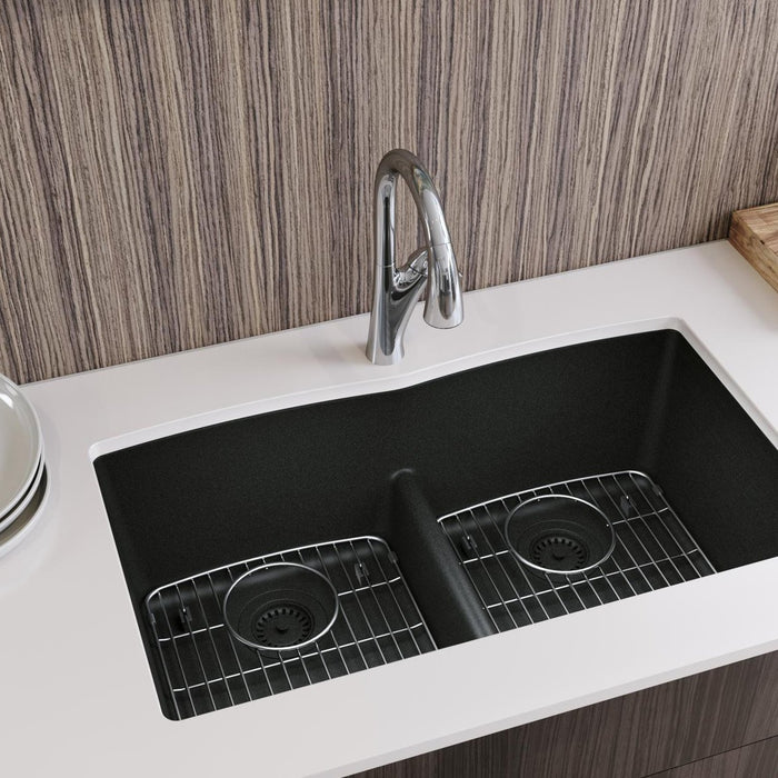 Elkay ELGDULB3322BK0 Quartz Classic 33 x 19 x 10" 2-Bowl Undermount Kitchen Sink, Aqua Divide, Black