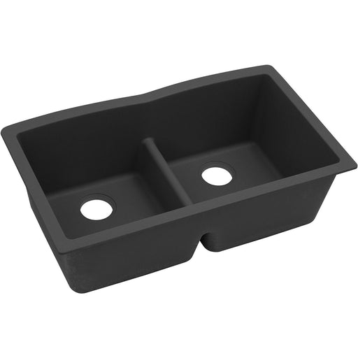 Elkay ELGDULB3322BK0 Quartz Classic 33 x 19 x 10" 2-Bowl Undermount Kitchen Sink, Aqua Divide, Black