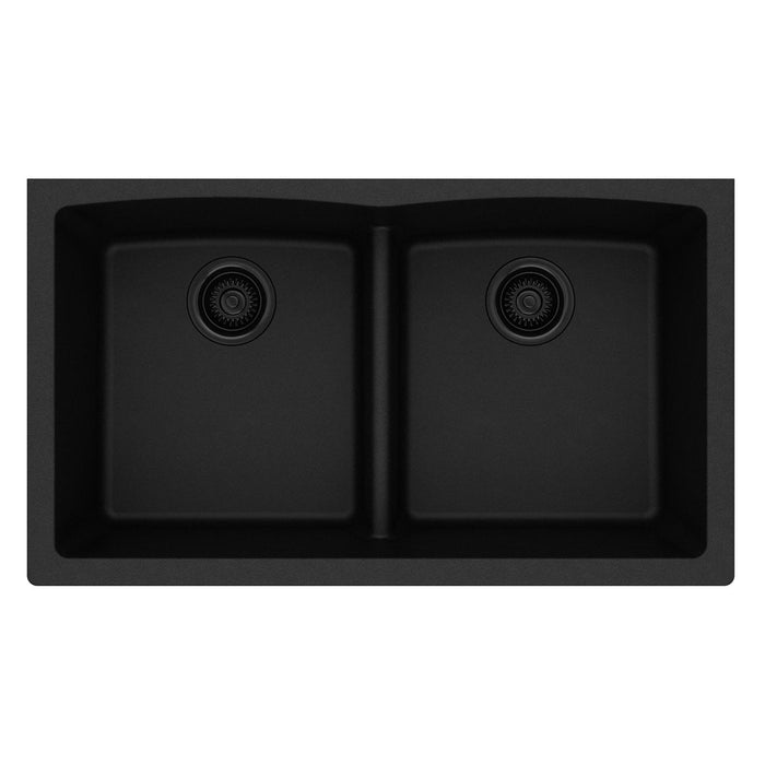 Elkay ELGDULB3322BK0 Quartz Classic 33 x 19 x 10" 2-Bowl Undermount Kitchen Sink, Aqua Divide, Black