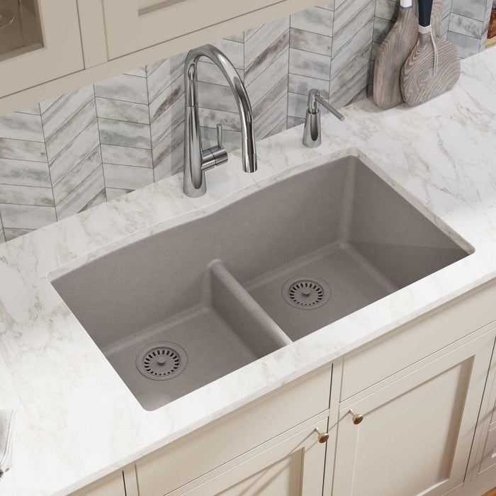 Elkay ELGDULB3322GR0 Quartz Classic 33 x 19 x 10" 2-Bowl Undermount Kitchen Sink, Aqua Divide, Greige