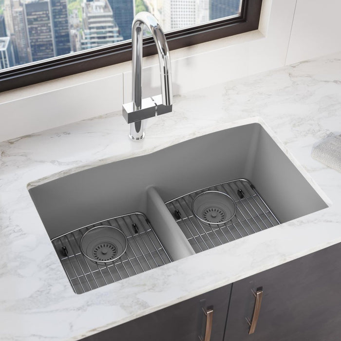 Elkay ELGDULB3322GS0 Quartz Classic 33 x 19 x 10" 2-Bowl Undermount Kitchen Sink, Greystone