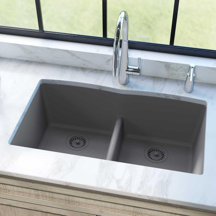 Elkay ELGDULB3322GS0 Quartz Classic 33 x 19 x 10" 2-Bowl Undermount Kitchen Sink, Greystone