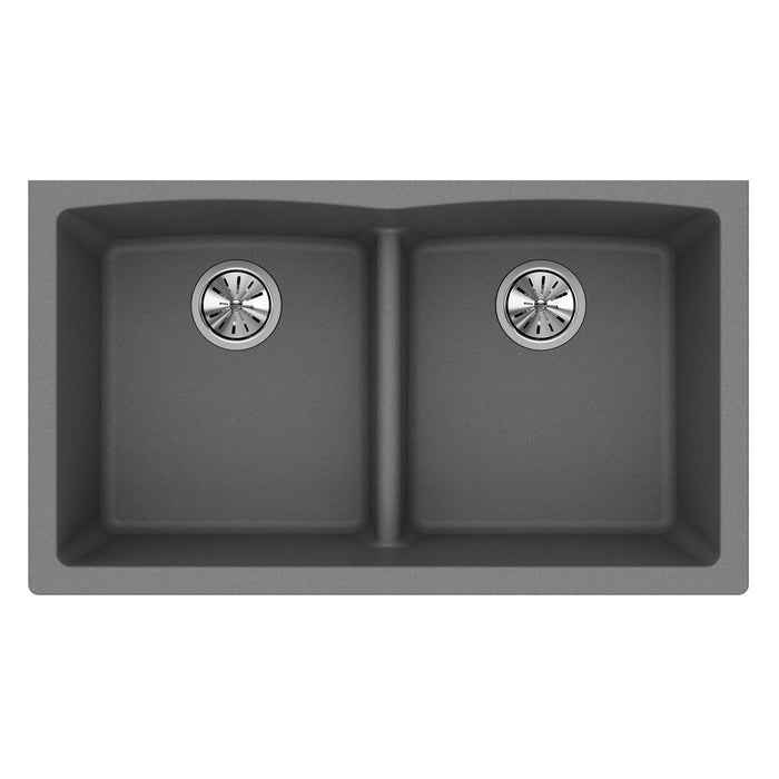Elkay ELGDULB3322GS0 Quartz Classic 33 x 19 x 10" 2-Bowl Undermount Kitchen Sink, Greystone