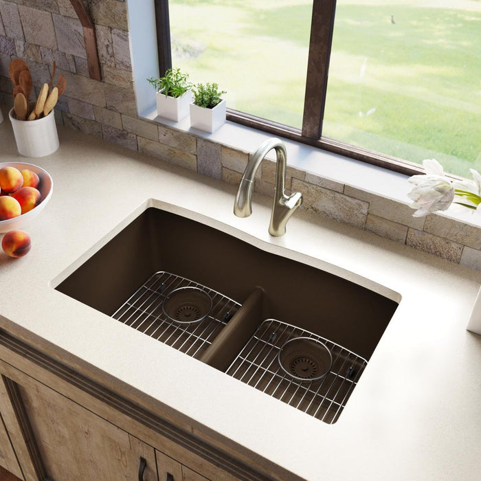 Elkay ELGDULB3322MC0 Quartz Classic 33 x 19 x 10" 2-Bowl Undermount Kitchen Sink, Aqua Divide, Mocha