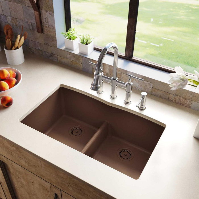 Elkay ELGDULB3322MC0 Quartz Classic 33 x 19 x 10" 2-Bowl Undermount Kitchen Sink, Aqua Divide, Mocha