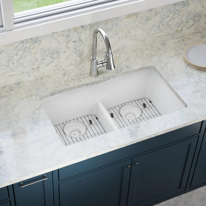 Elkay ELGDULB3322WH0 Quartz Classic 33 x 19 x 10" 2-Bowl Undermount Kitchen Sink, Aqua Divide, White