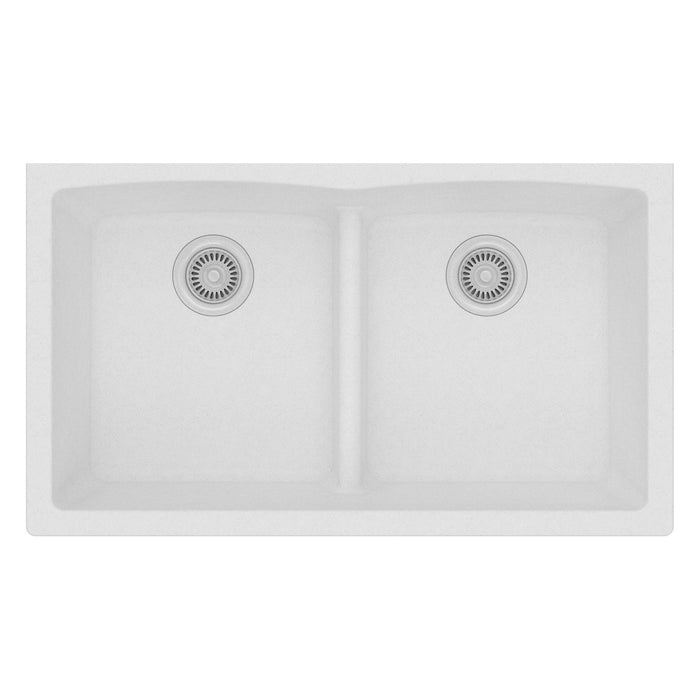 Elkay ELGDULB3322WH0 Quartz Classic 33 x 19 x 10" 2-Bowl Undermount Kitchen Sink, Aqua Divide, White