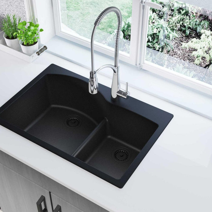 Elkay ELGH3322RBK0 Quartz Classic 33 x 22 x 10" 2-Bowl Top Mount Kitchen Sink, Aqua Divide, Black