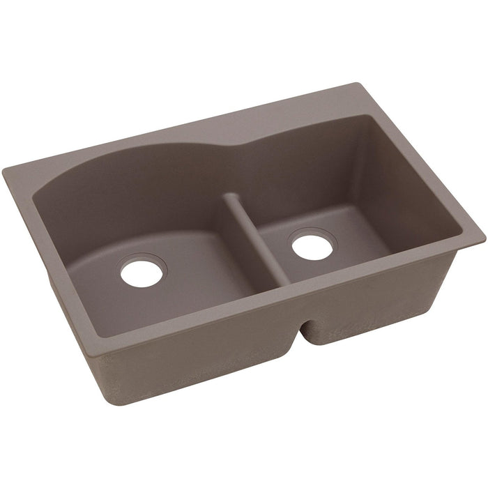 Elkay ELGH3322RGR0 Quartz Classic 33 x 22 x 10" 2-Bowl Top Mount Kitchen Sink, Aqua Divide, Greige