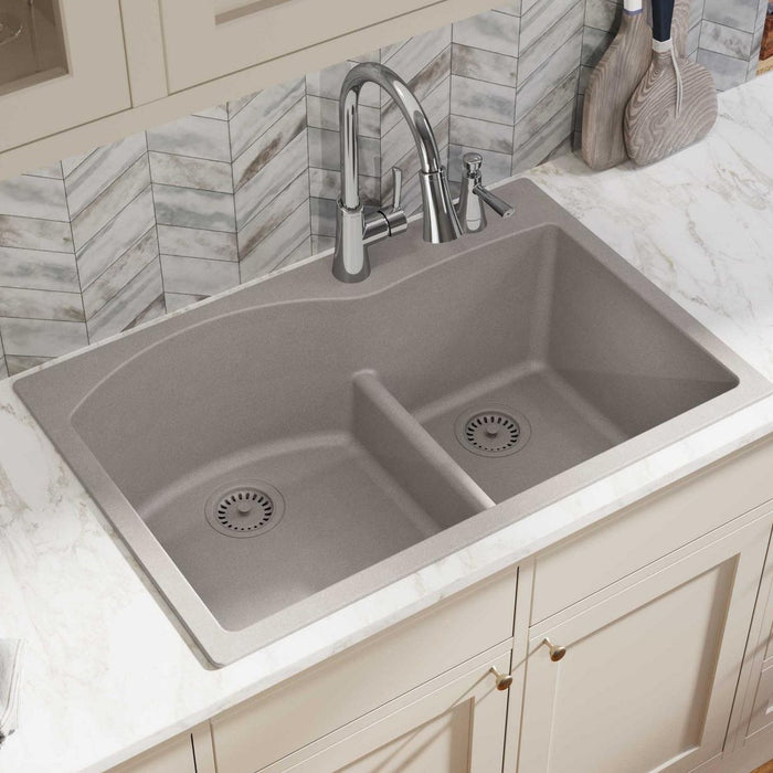 Elkay ELGH3322RGR0 Quartz Classic 33 x 22 x 10" 2-Bowl Top Mount Kitchen Sink, Aqua Divide, Greige