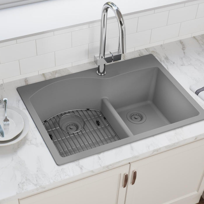 Elkay ELGH3322RGS0 Quartz Classic 33 x 22 x 10" 2-Bowl Top Mount Kitchen Sink, Aqua Divide, Greystone