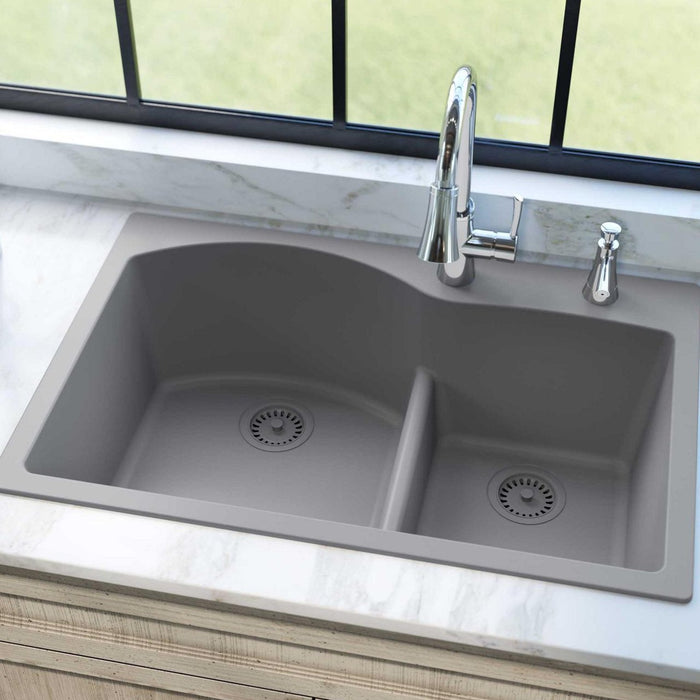 Elkay ELGH3322RGS0 Quartz Classic 33 x 22 x 10" 2-Bowl Top Mount Kitchen Sink, Aqua Divide, Greystone