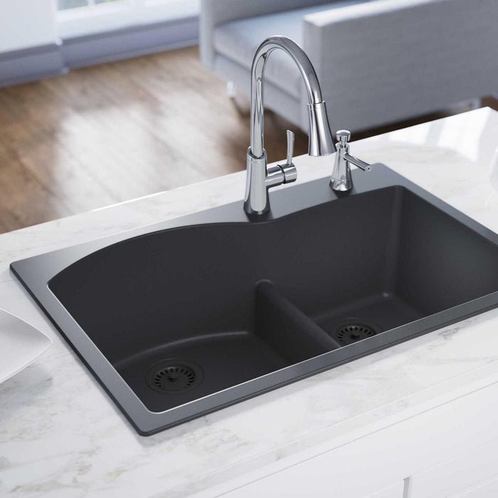 Elkay ELGH3322RGY0 Quartz Classic 33 x 22 x 10" 2-Bowl Top Mount Kitchen Sink, Aqua Divide, Dusk Gray