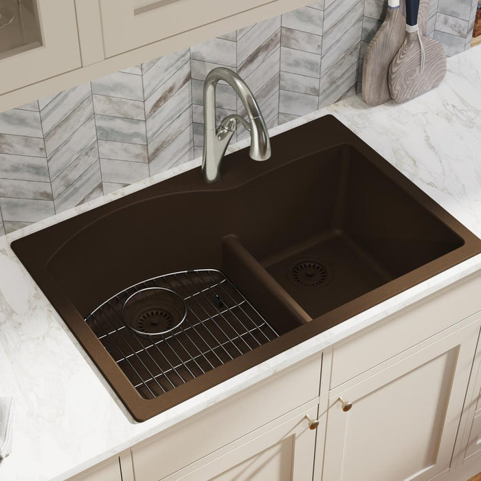 Elkay ELGH3322RMC0 Quartz Classic 33 x 22 x 10" 2-Bowl Top Mount Kitchen Sink, Aqua Divide, Mocha