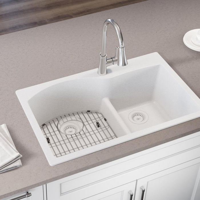 Elkay ELGH3322RWH0 Quartz Classic 33 x 22 x 10" 2-Bowl Top Mount Kitchen Sink, Aqua Divide, White