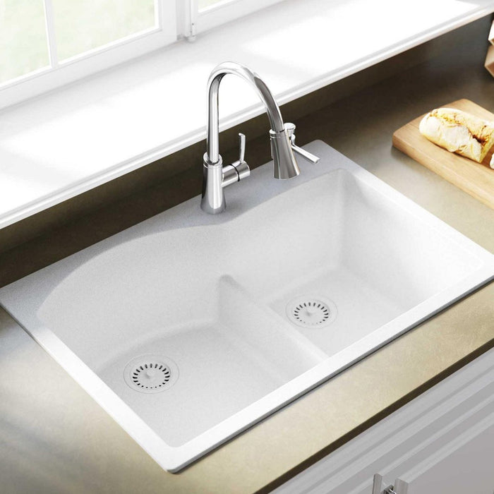 Elkay ELGH3322RWH0 Quartz Classic 33 x 22 x 10" 2-Bowl Top Mount Kitchen Sink, Aqua Divide, White