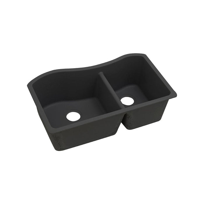 Elkay ELGHU3220RBK0 Quartz Classic 32-1/2" x 20" x 10", 60/40 2-Bowl Undermount Kitchen Sink, Black